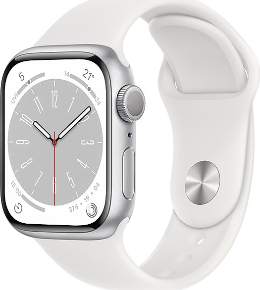 apple watch series 8 gps 41mm gümüş rengi alüminyum kasa ve spor kordon akıllı saat